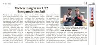Boxclub Preetz mit Leon Derguti (Männer bis 91 KG) im „DER REPORTER“ (Seite 15) zur Unterstützung bei den Vorbereitungen zur U22 Europameisterschft am Bundesstützpunkt in Schwerin.
